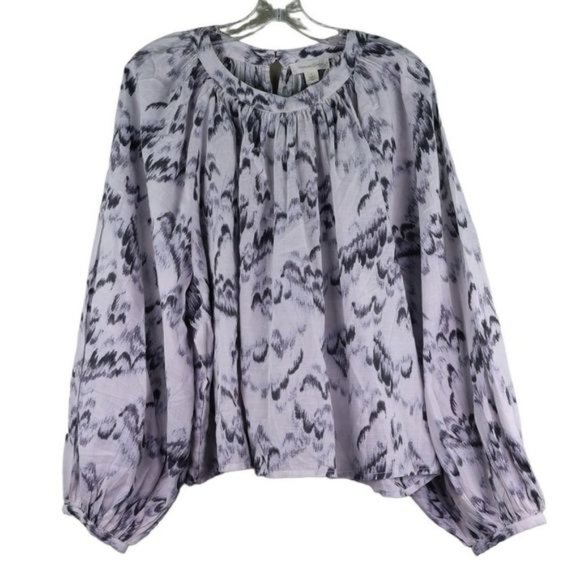 Treasure & Bond shirred neck Cotton top grey cloud camouflage size L NWT - Picture 5 of 8